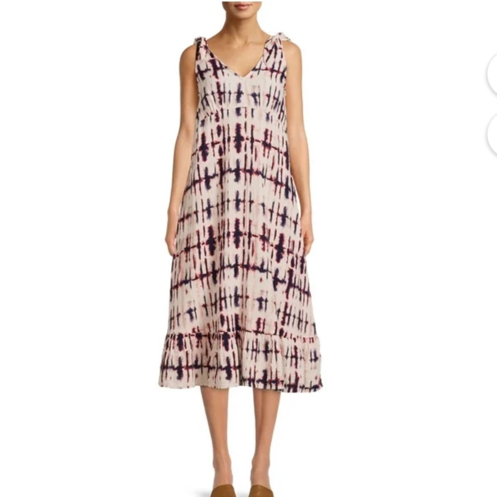 Time & Tru double cloth tie shoulder midi dress